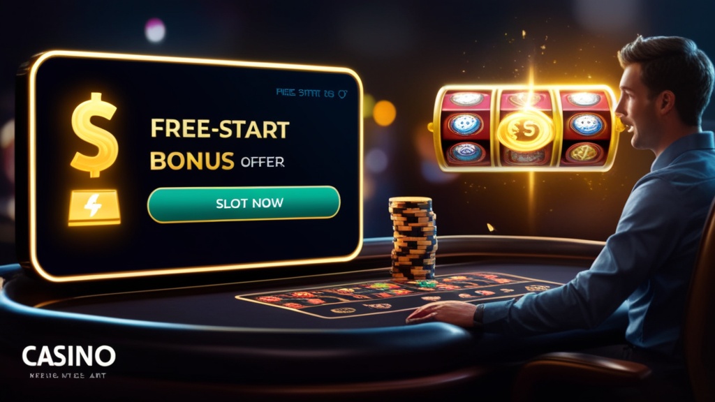 Gratis startaanbieding met lichtgevende schermen en slotmachines in een donker casino