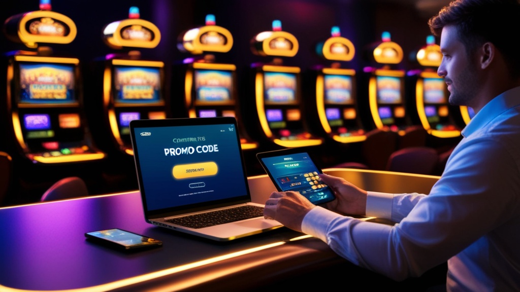 Registratiescherm met promotiecode en neonverlichting in een donker casino